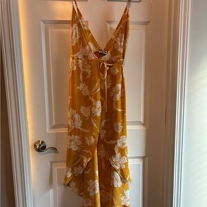 Yellow Floral Wrap Dress